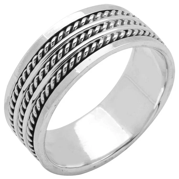 Men's 8.5mm Triple Rope Sterling Silver Spinning Ring