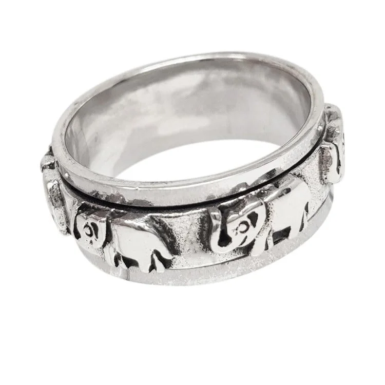 Elephant Ring For Men Women 8mm Sterling Silver Spinning Ring Spinner Band