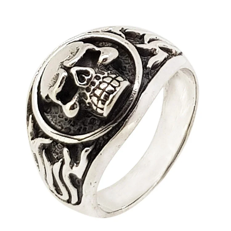 925 Sterling Silver Chunky Biker Skull Ring For Men