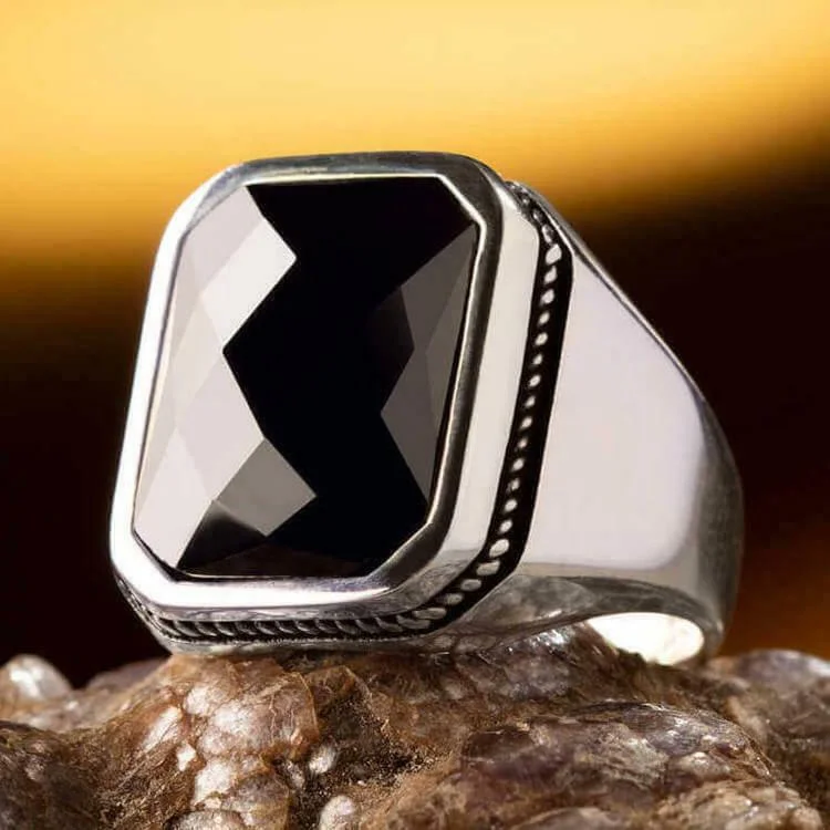 925 Sterling Silver Black Onyx Stone High Quality Mens Ring