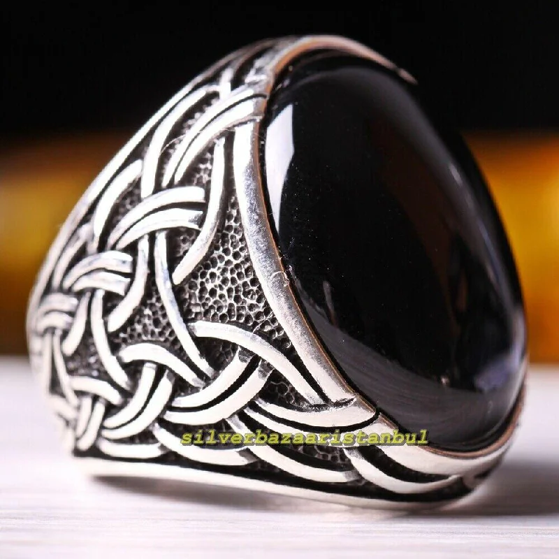 Big Heavy Natural Black Onyx Stone New 925 Sterling Silver Mens Ring