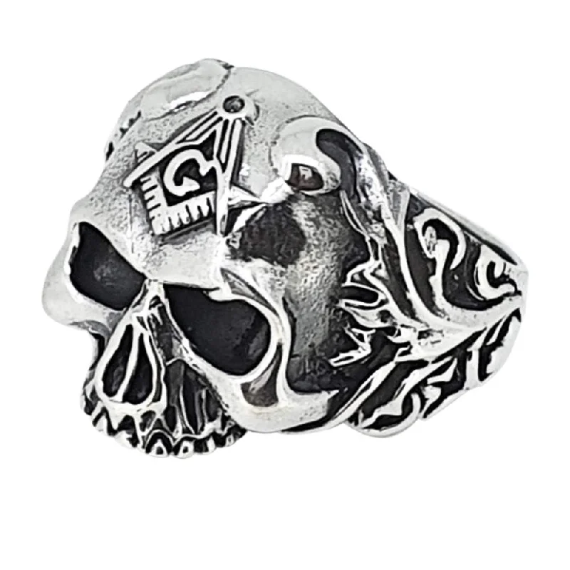 Sterling Silver Masonic Skull Ring For Men