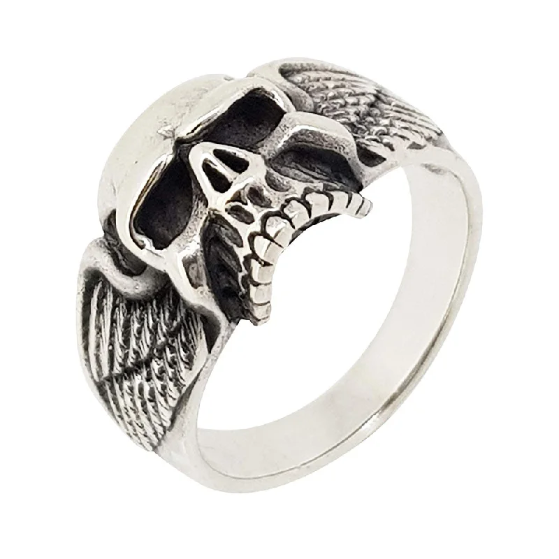 Chunky Skull Silver Ring for Men, Biker Ring Solid 925 Silver