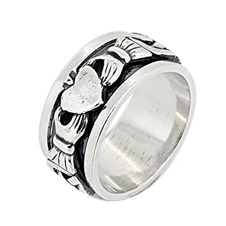 Mens and Womens 925 Sterling Silver Celtic Claddagh Spinner Ring