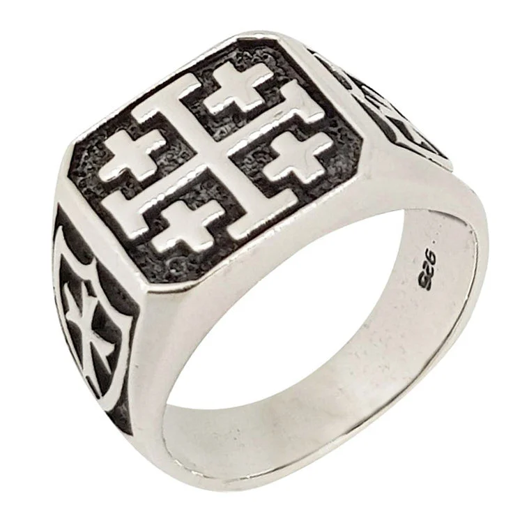 Classic Men's Sterling Silver Viking Shield and Cross Ring