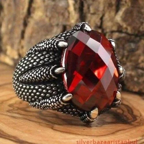 Claw 925 Sterling Silver Ruby Stone Mens Ring