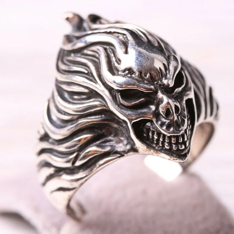 Handmade 925 Sterling Silver Skull No Stone Mens Ring