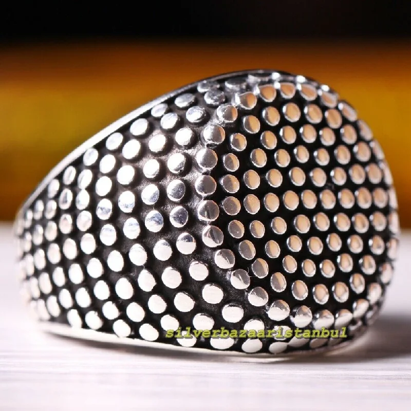 Dot Design No Stone Handmade Luxury 925 Sterling Silver Mens Ring