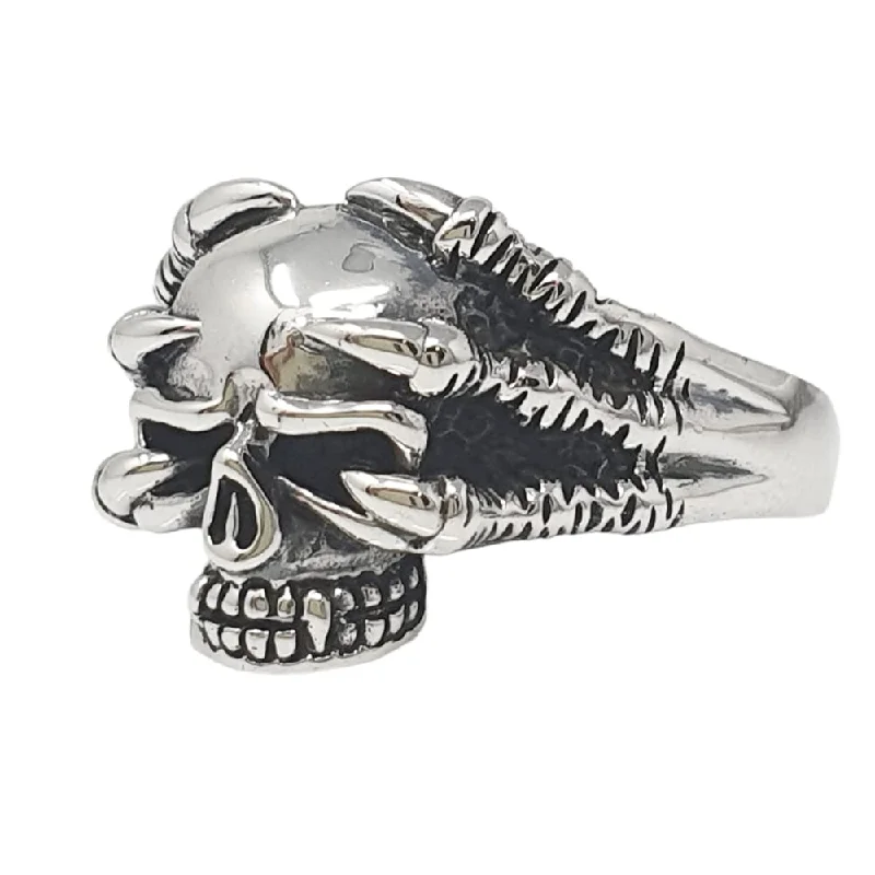 925 Sterling Silver Eagle Claw Skull Ring for Men