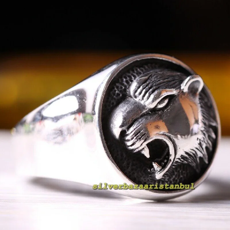 Exclusive Lion Design No Stone 925 Sterling Silver Mens Ring