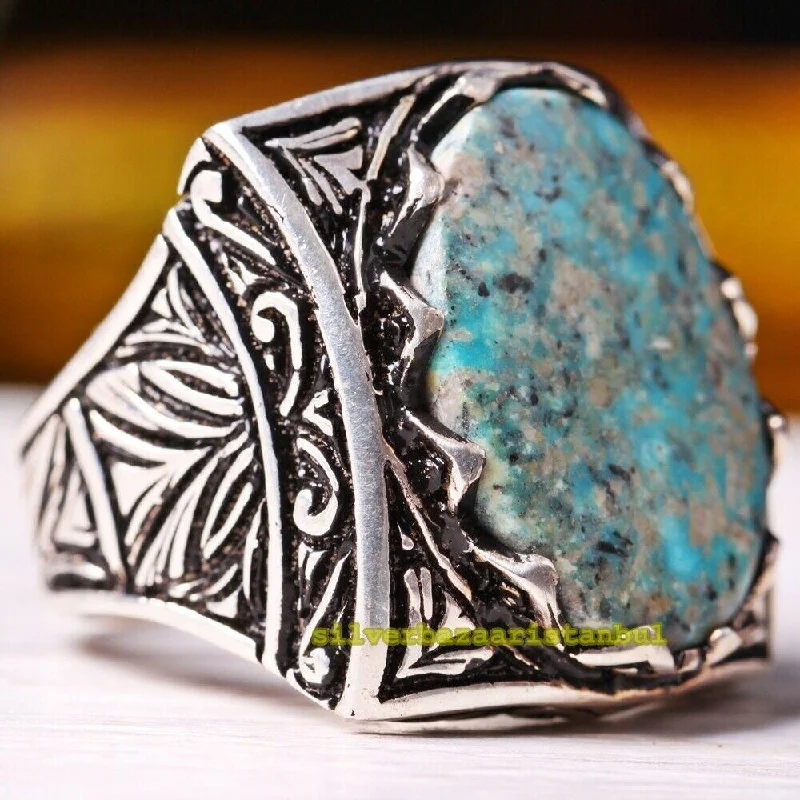 Handmade 925 Sterling Silver Natural Turquoise Stone Mens Ring