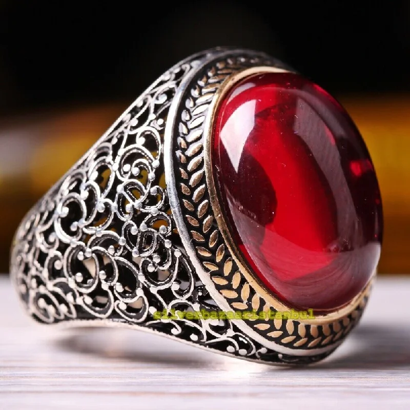 Handmade 925 Sterling Silver Ruby Stone Popular Mens Ring