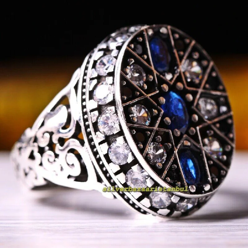 Heavy Multi Stone Handmade 925 Sterling Silver Mens Ring