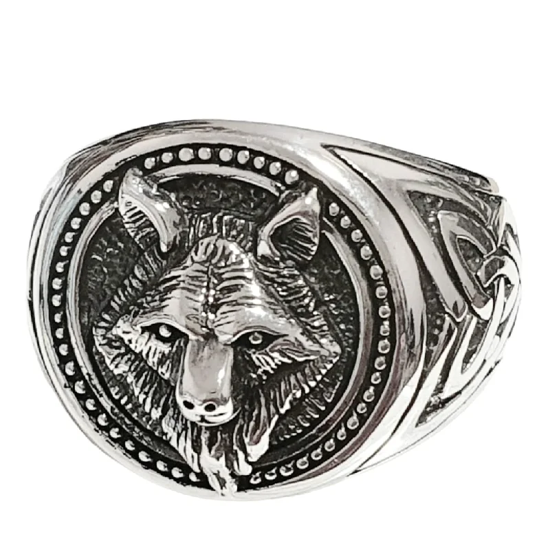 Men's Silver Ring |Chunky 925 Sterling Silver Nordic Viking Wolf Ring