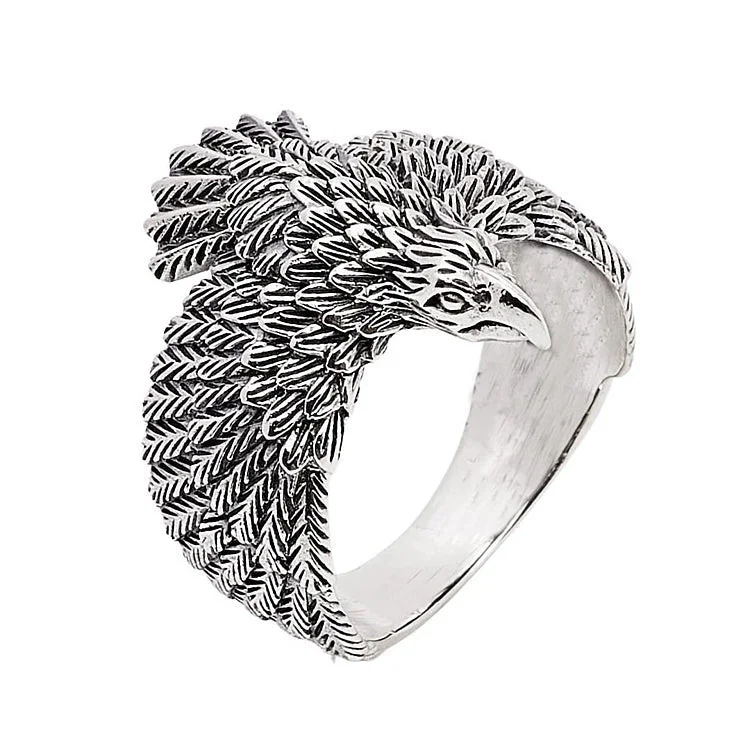 Men's Raven Ring 925 Sterling Silver Norse Raven in Flight Viking Ring