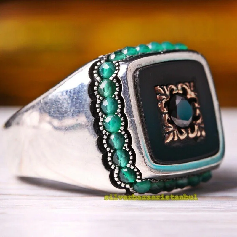 New Generation 925 Sterling Silver Emerald Stone Mens Ring