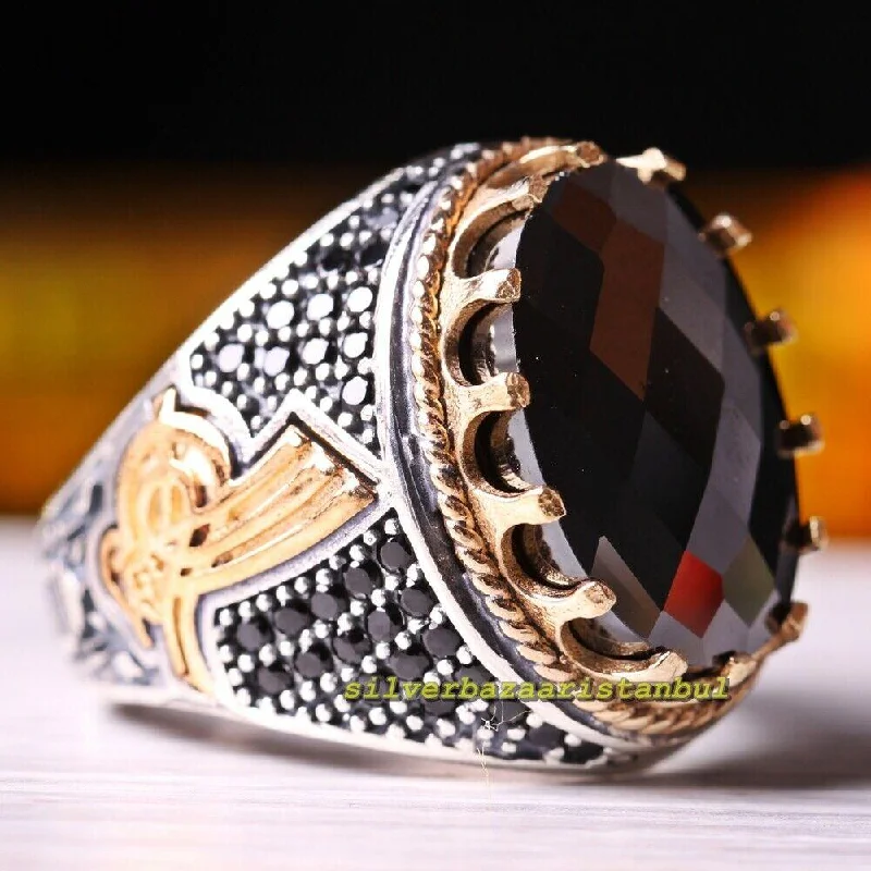 Ottoman Mens Ring 925 Sterling Silver Handmade Black Onyx Stone