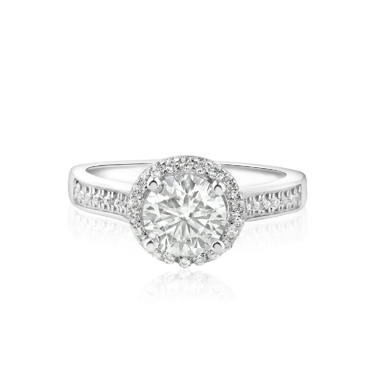 Rhodium Plated 925 Sterling Silver 1 Carat Clear Moissanite Ring - MBGR00004