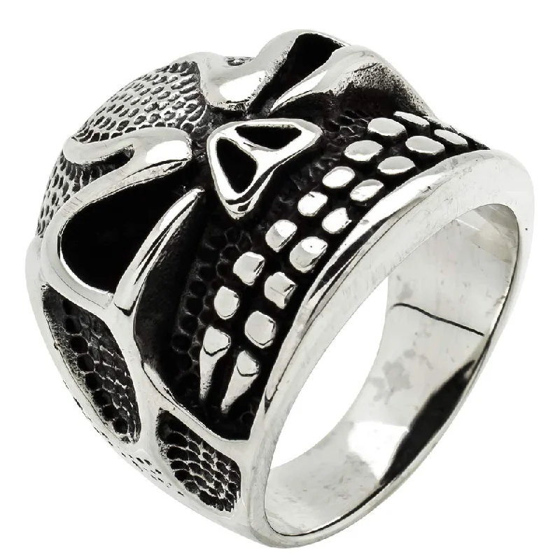 Sterling Silver Band Chunky Skull Ring For Men