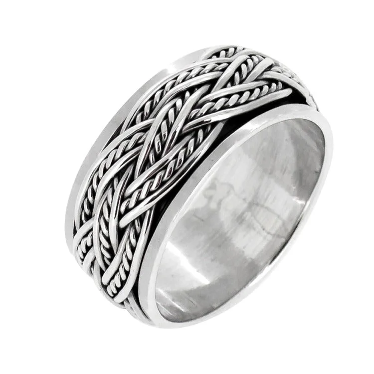 Men's Spinning Ring Celtic Braided Solid 925 Sterling Silver P-Z+