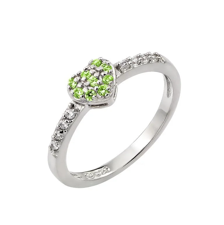 Rhodium Plated 925 Sterling Silver Clear Inlay CZ August Birthstone Heart Ring  - BGR00784AUG