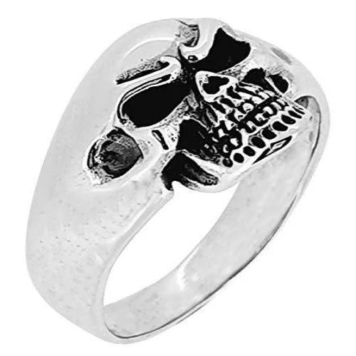 Sterling Silver Chunky Biker Punk Skull Ring For Men