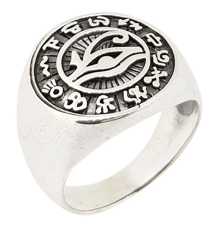 Sterling Silver Titanium Eye of Ra Egyptian Ring for Men