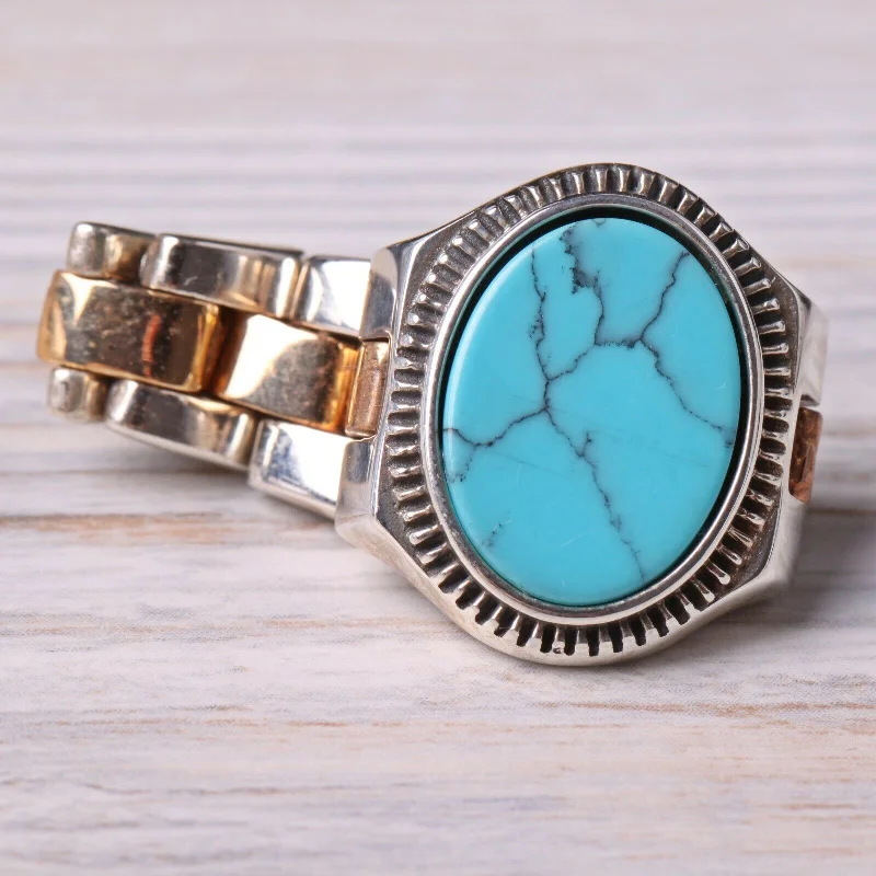 Turkish Jewelry 925 Sterling Silver Clock Turquoise Stone Mens Ring