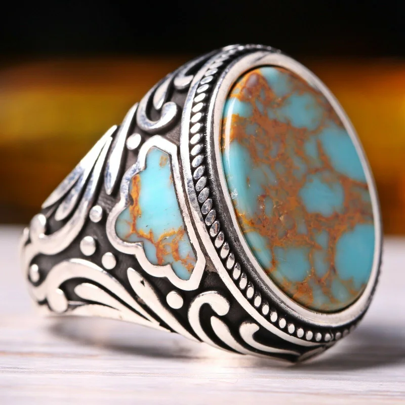 Turkish Jewelry 925 Sterling Silver Nice Turquoise Stone Mens Ring