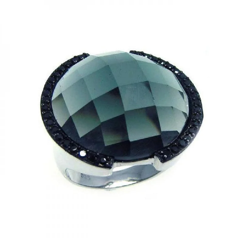 Silver 925 Rhodium and Black Rhodium Plated Black CZ Dome Ring - STR00487