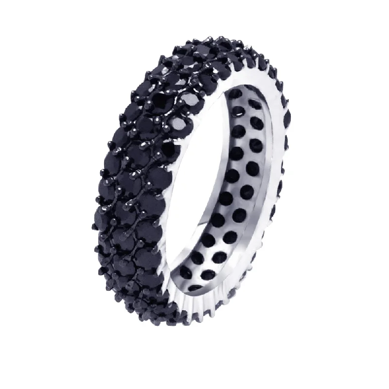 Silver 925 Rhodium and Black Rhodium Plated Black Pave Set CZ Eternity Ring - BGR00380