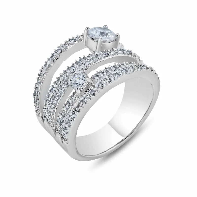 Closeout-Silver 925 Rhodium Plated 5 Row CZ Ring - STR00507