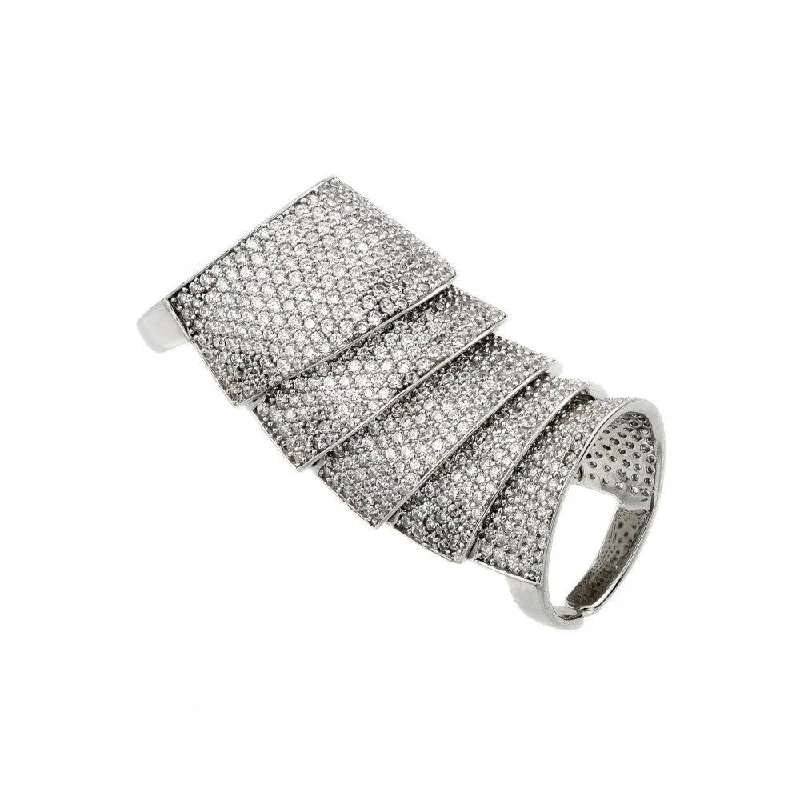 Silver 925 Rhodium Plated Armadillo Shell Pave Ring - GMR00027