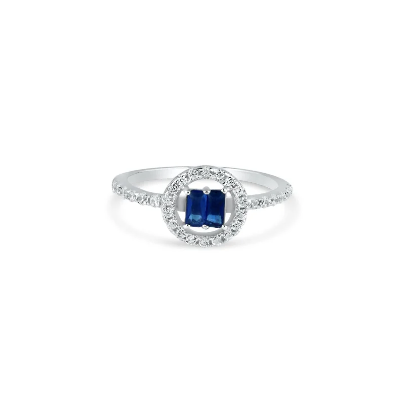 Rhodium Plated 925 Sterling Silver Blue Stone with CZ - BGR01140BLU