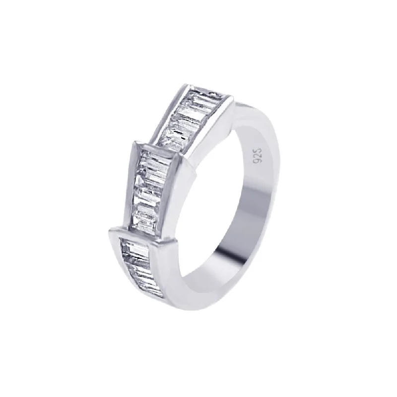 Silver 925 Rhodium Plated Clear Baguette CZ Ring - AAR0025