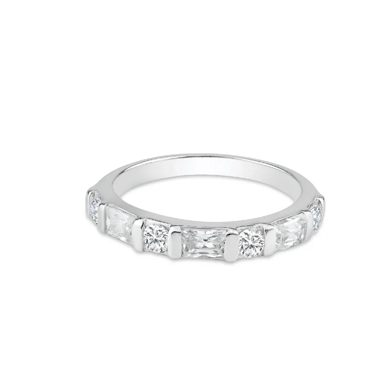 Silver 925 Rhodium Plated Clear Baguette CZ Ring - STR00785