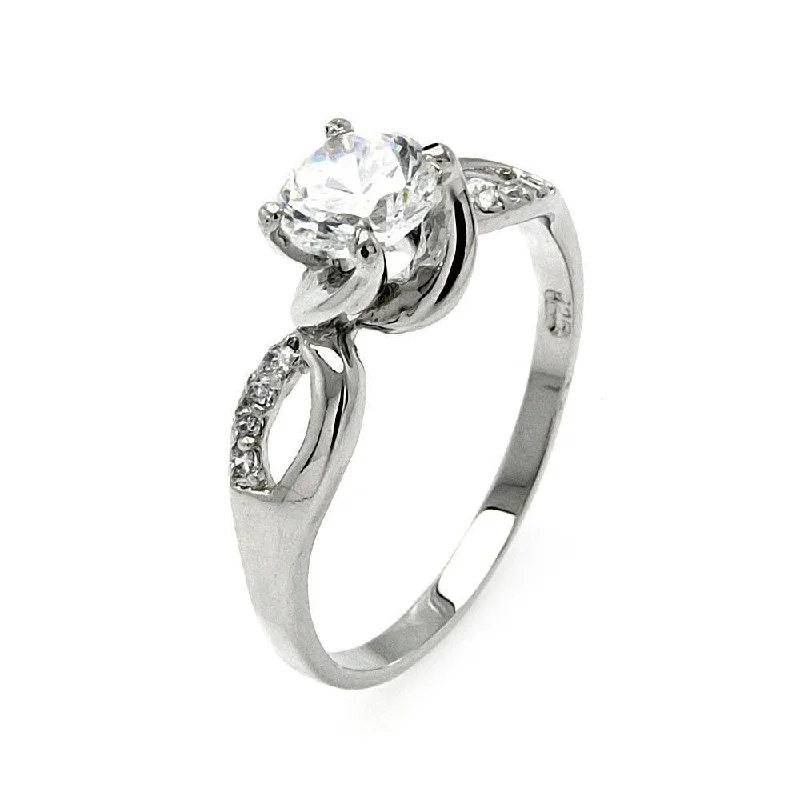 Silver 925 Rhodium Plated Clear Center CZ Twist Ring - BGR00479