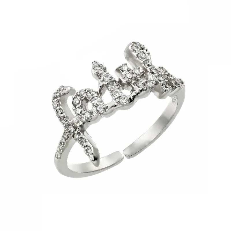 Silver 925 Rhodium Plated Clear CZ Faith Adjustable Ring - BGR00884