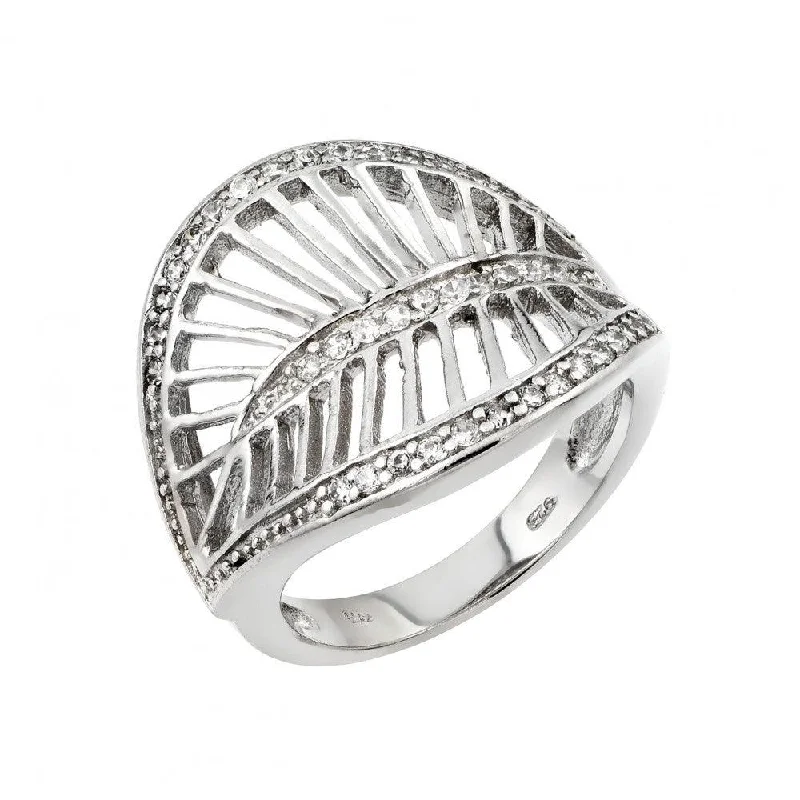 Silver 925 Rhodium Plated Clear CZ Filigree Leaf Ring - STR00972