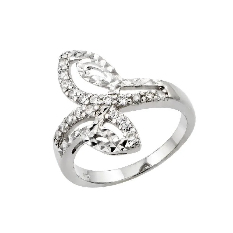 Silver 925 Rhodium Plated Clear CZ Filigree Ring - STR00951