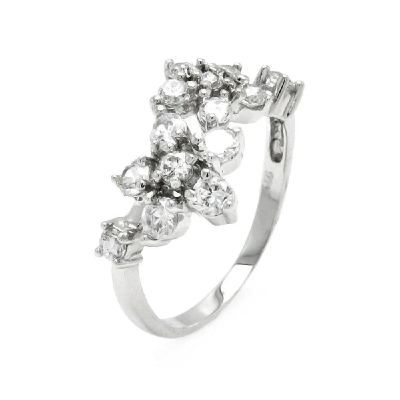 Silver 925 Rhodium Plated Clear CZ Flower Ring - BGR00440