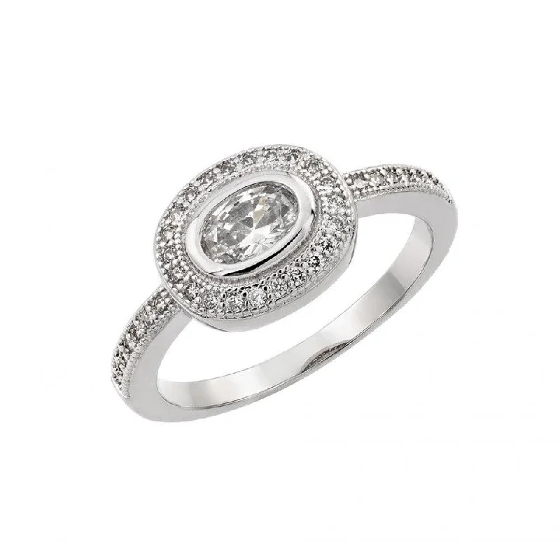 Silver 925 Rhodium Plated Clear CZ Oval Ring - BGR00913