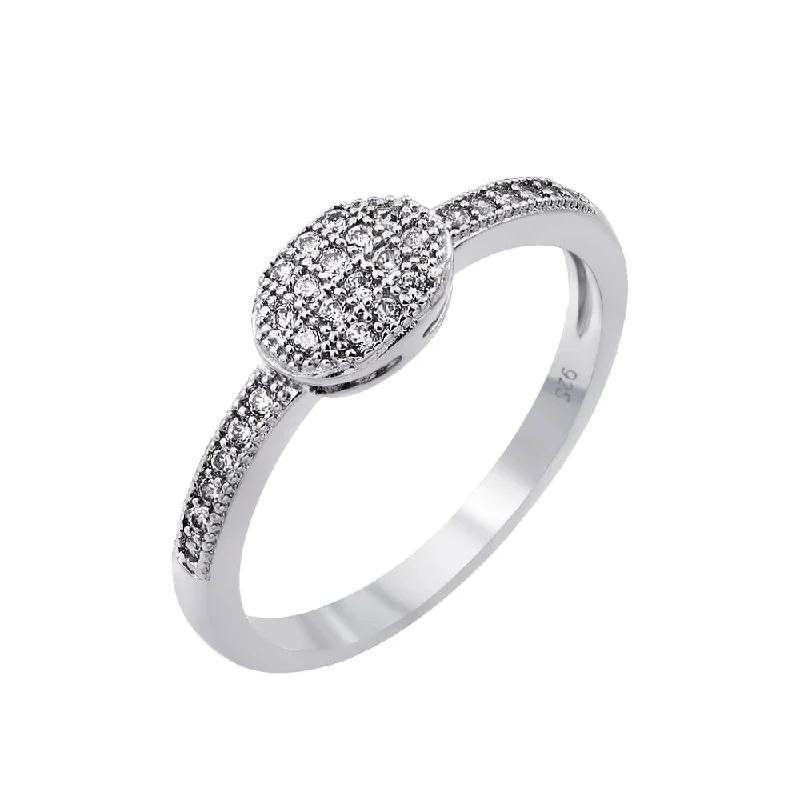 Silver 925 Rhodium Plated Clear Inlay CZ Oval Ring - BGR00786