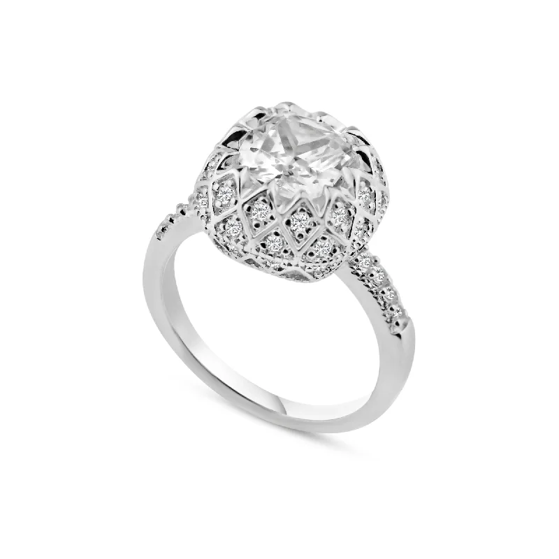 Silver 925 Rhodium Plated Clear Micro Pave Set CZ Bridal Ring - BGR00731