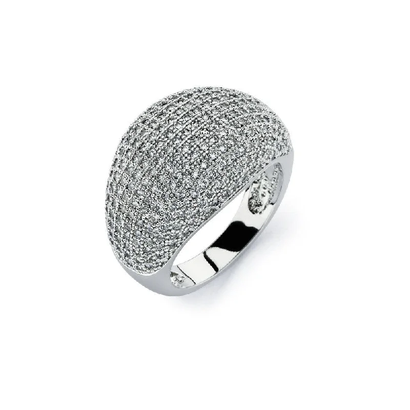 Silver 925 Rhodium Plated Clear Micro Pave Set CZ Cigar Band Ring - BGR00756C