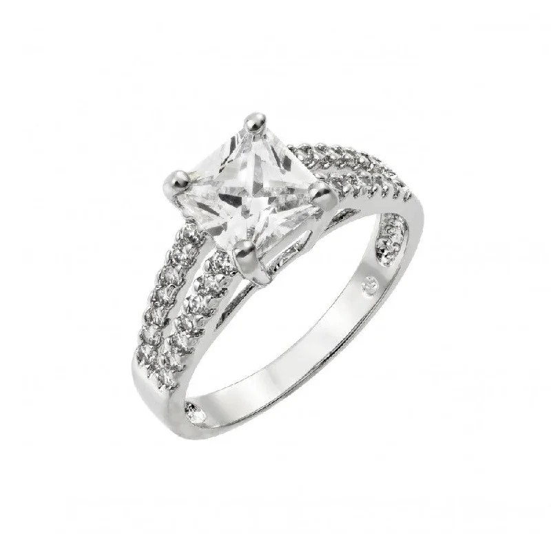 Silver 925 Rhodium Plated Clear Princess Cut and Inlay CZ Ring - BGR00903