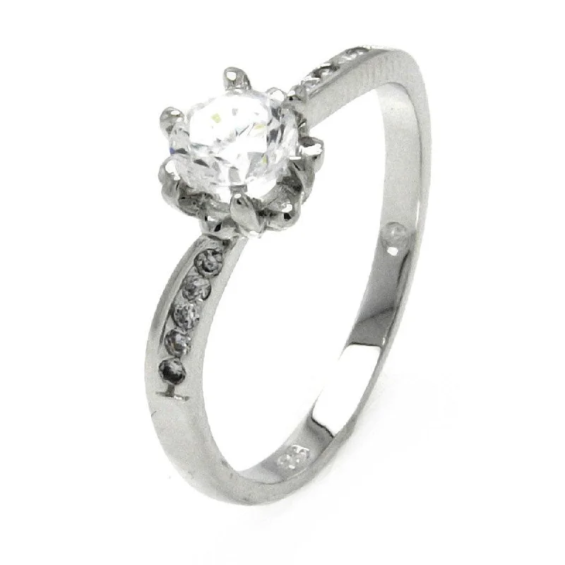 Silver 925 Rhodium Plated Clear Round Center CZ Bridal Ring - BGR00513