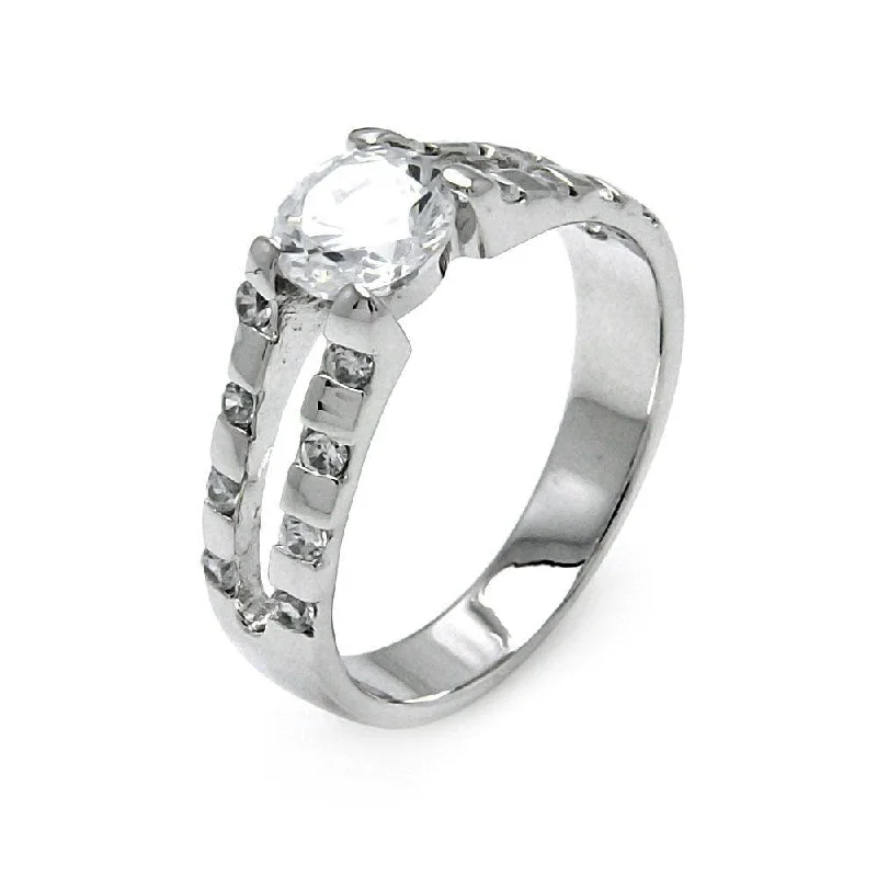 Silver 925 Rhodium Plated Clear Round Center CZ Bridal Ring - BGR00520