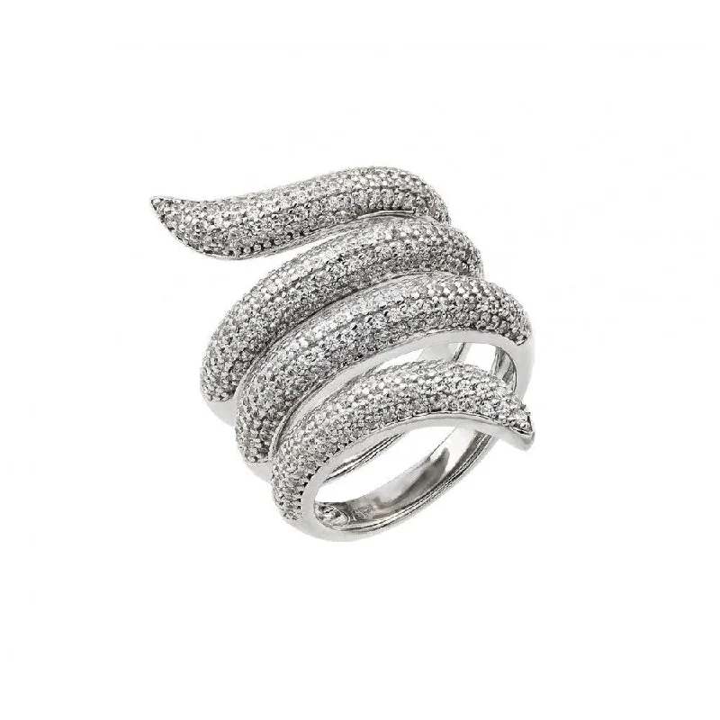 Silver 925 Rhodium Plated Coil Pave CZ Ring - GMR00028