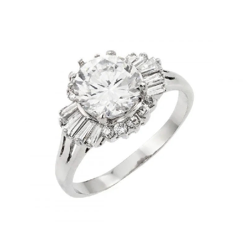 Silver 925 Rhodium Plated CZ Baguette Ring - BGR00921